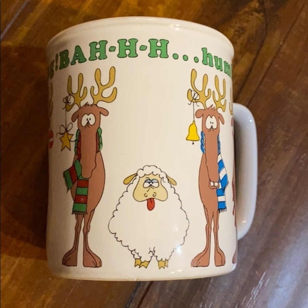 Vintage Fabrizio Christmas Bah Humbug Sheep Reindeer Coffee Mug